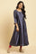 Navy Yellow Flared Kurta, Tights And Dupatta Set