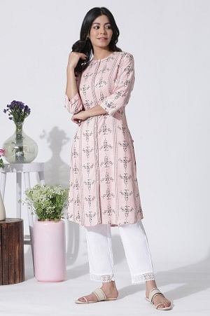 Pink Geometric Printed Straight Shirt Kurta and Pants Set