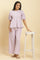 Purple And White Stripe Schiffli Peplum Top And Pants Set