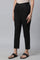 Black Solid Straight Fit Cotton Pants With Elasticated Waist