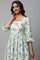 Blue Floral Printed A-Line kurta