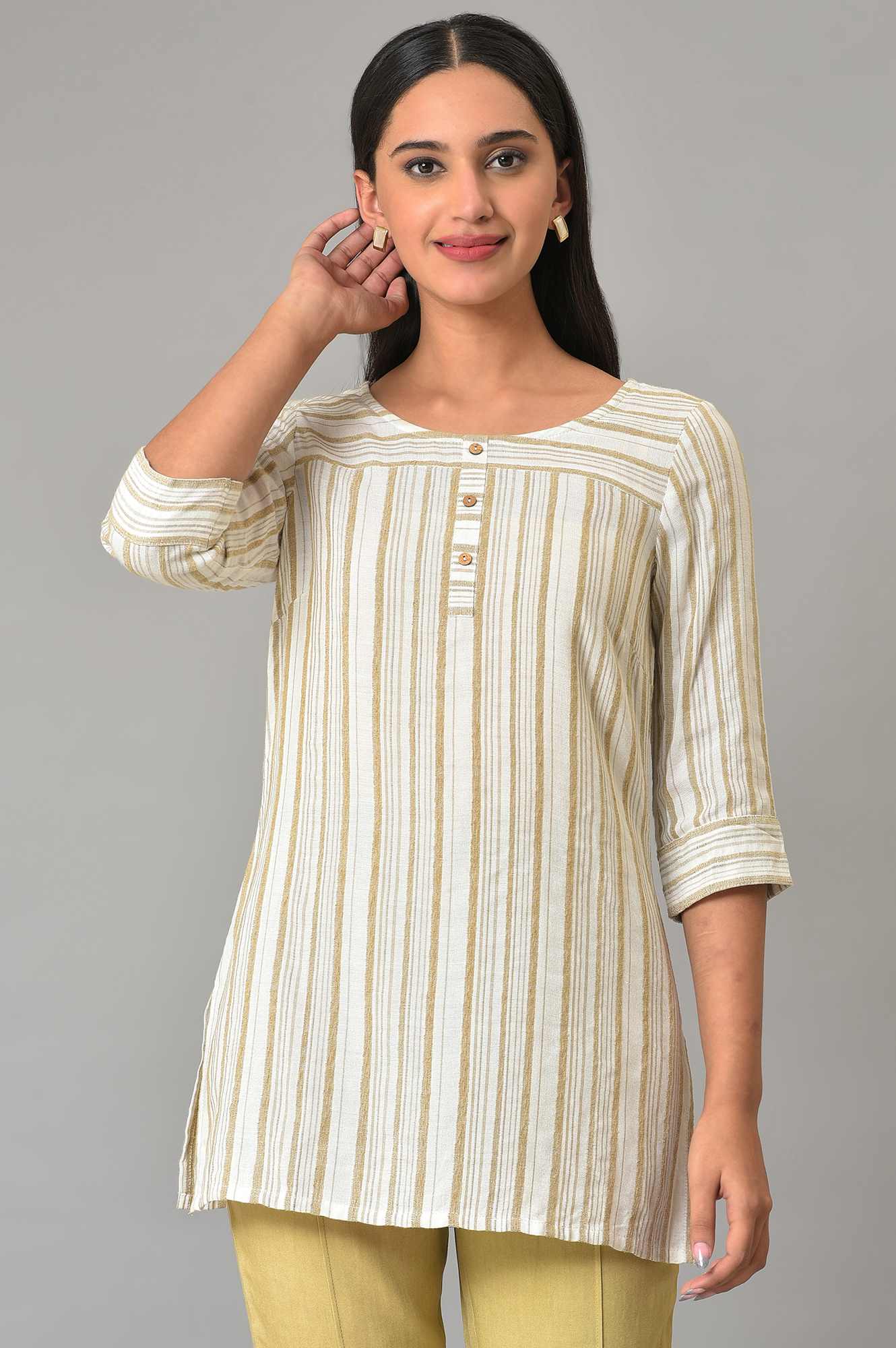 Beige Yarn-Dyed Plus Size kurta