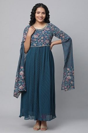 Blue Floral Printed Fairy kurta & Tights Set