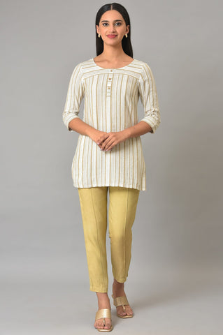 Beige Stripe Print kurta & Trousers Set