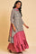 Grey And Pink Layered Asymmetric Dress & Dupatta Set