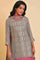 Grey And Pink Layered Asymmetric Dress & Dupatta Set