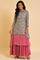 Grey And Pink Layered Asymmetric Dress & Dupatta Set