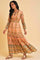 Beige Printed Tiered Dress With Embroidery