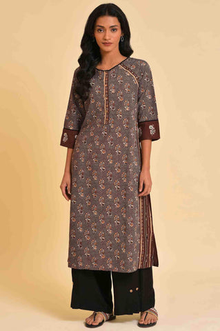 Brown Print Mix Straight kurta