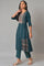 Teal Printed A-Line Mock Layer kurta