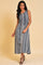 Blue Yarn Dyed Stripe Printed Embroidered Dress