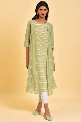 Green Mock Layered Embroidered kurta