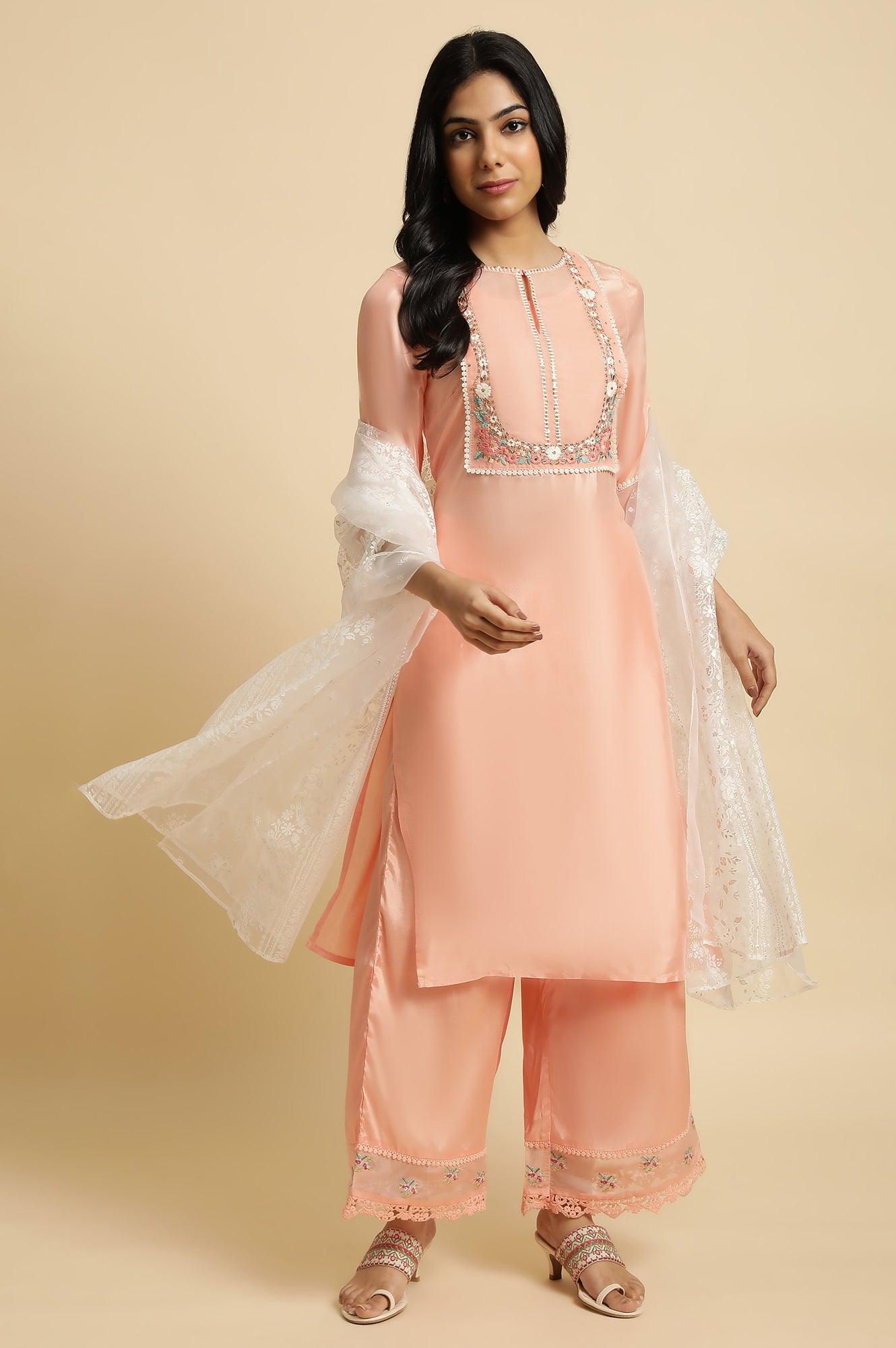 Pink Embroidered Shantun Plus Size Festive kurta