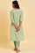 Green Glitter Printed A-Line kurta