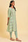 Green Glitter Printed A-Line kurta