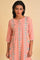 Peach Glitter Printed A-Line kurta