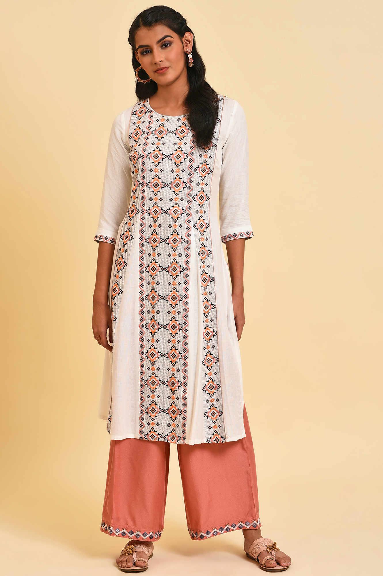 Ecru Geometric Print Plus Size Summer kurta