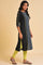 Plus Size Black Straight kurta With Printed Central Panel