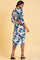 Blue Geometrical Printed Dress With Decorative Smocking