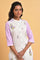 White And Light Purple Seer Sucker Embroidered Summer kurta