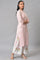 Plus Size Light Pink Mandarin Collar kurta With Embroidery