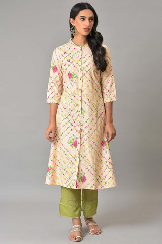 Light Orange A-Line Floral Printed Plus Size kurta