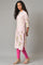 Light Pink Floral Printed kurta In Mandarin Collar