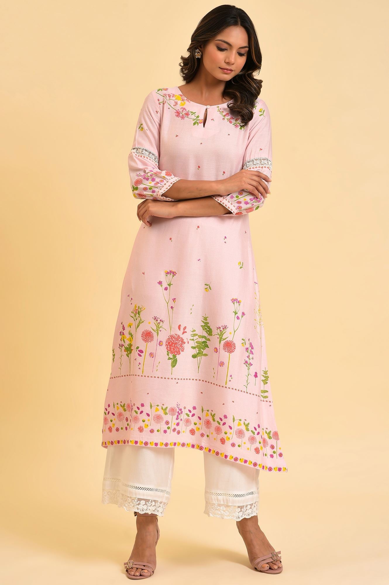 Light Pink Floral Printed Summer Kurta