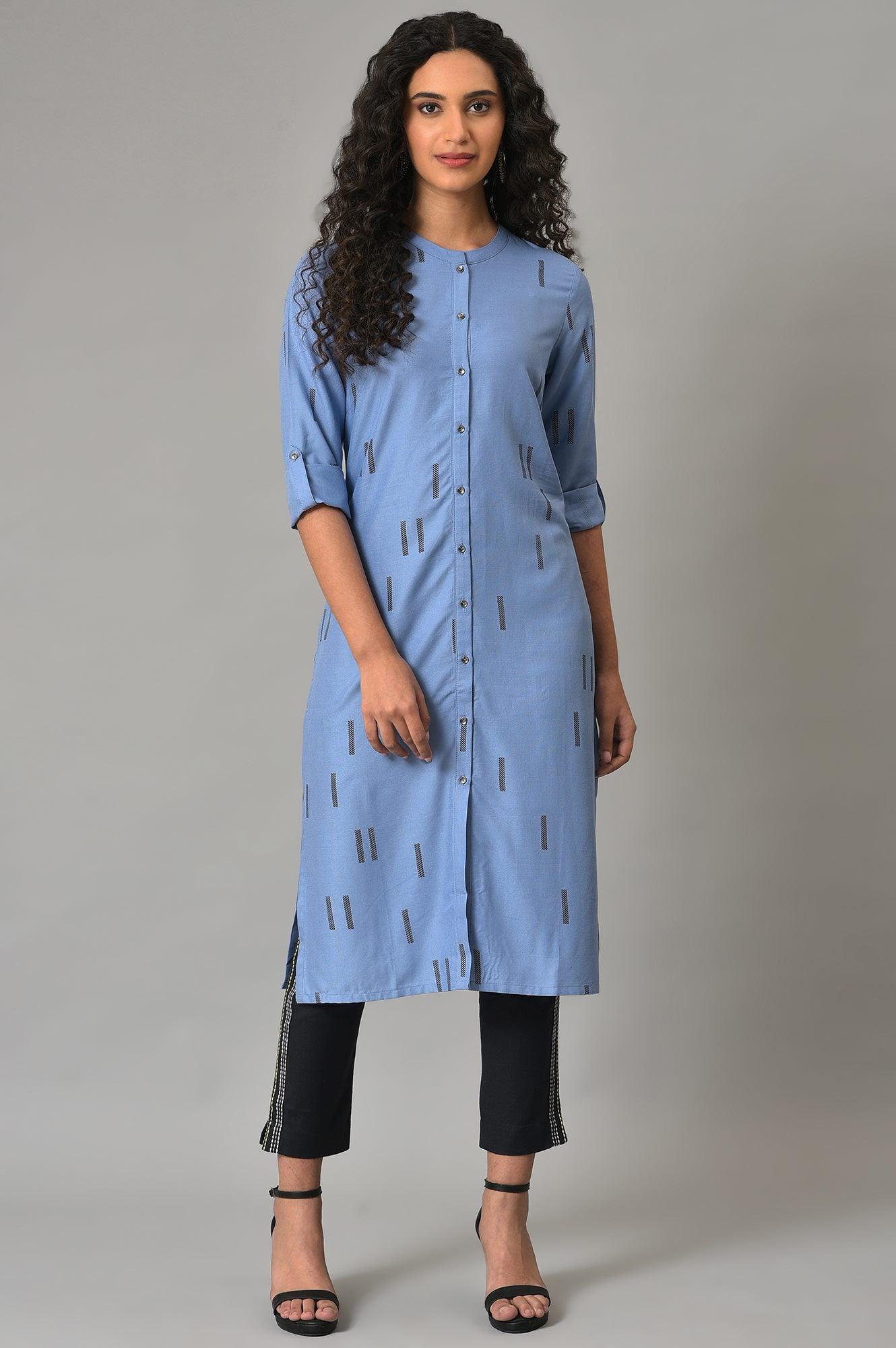 Blue Geometric Print Plus Size Shirt kurta