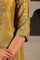 Yellow Geometric Printed Shantung Straight Kurta with Embroidered Yoke