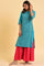 Plus Size Blue Round Neck Dobby kurta With Sequins