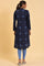 Navy Blue Printed High-Low kurta