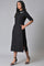 Black Cotton Embroidered Plus Size Shirt Dress