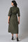 Olive Green Western Dress With Belt