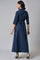 Navy Blue Long Shirt Dress With Belt