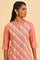 Peach Glitter Printed Plus Size Straight kurta