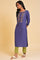 Purple Straight Kurta with Embroidered Yoke