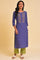 Purple Straight Kurta with Embroidered Yoke