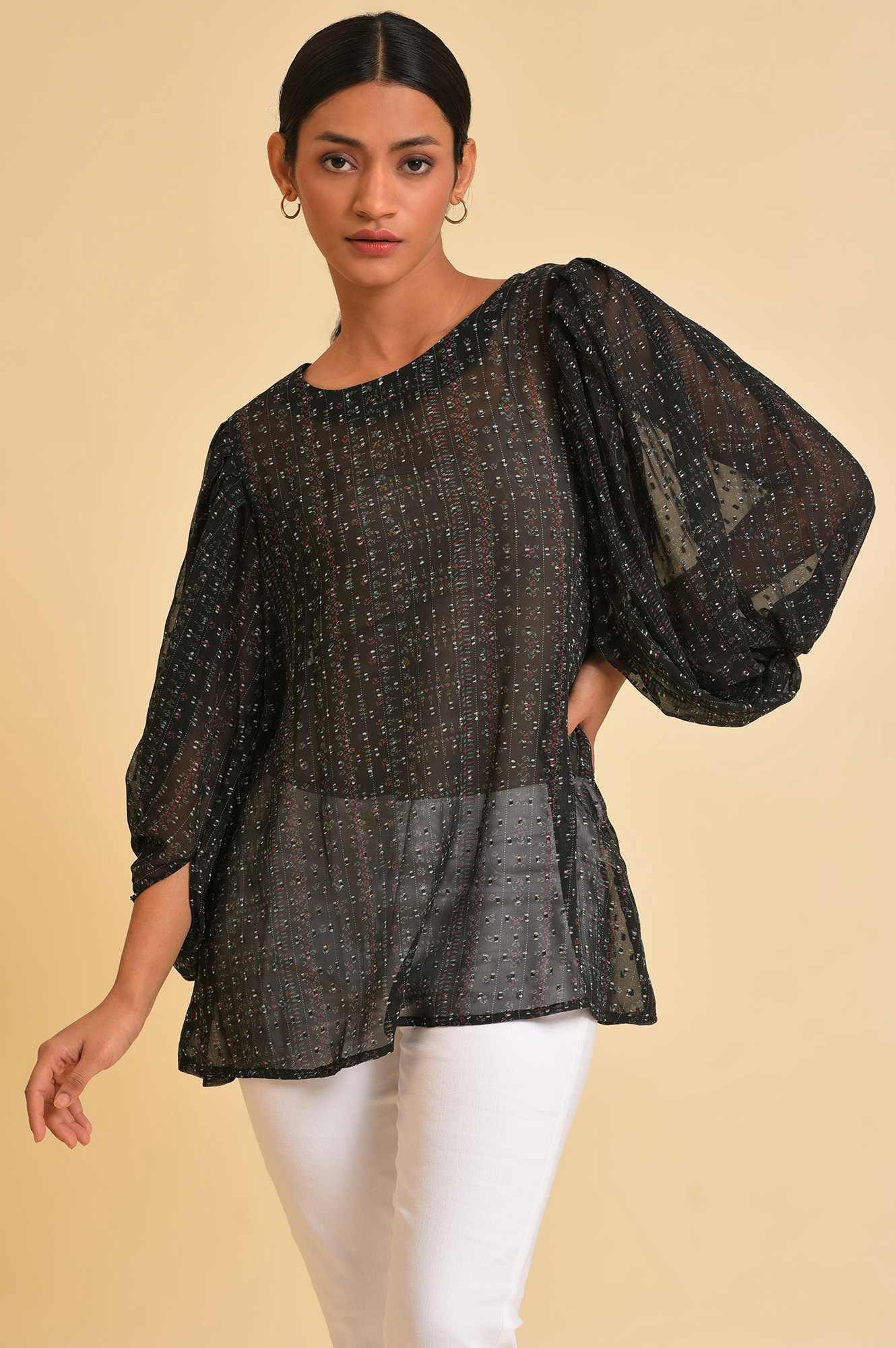 Black Georgette Textured Top