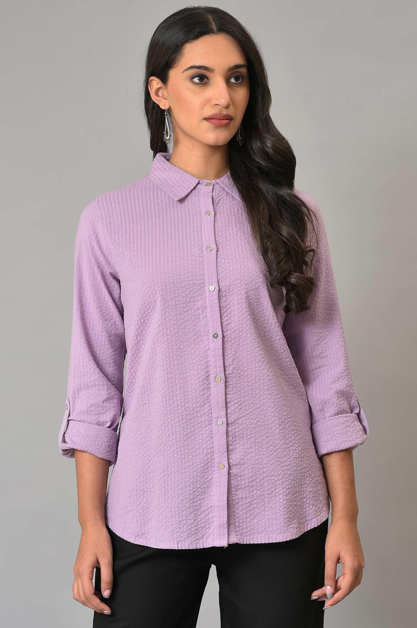 Light Purple Shirt Collar Top