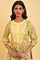 Yellow Floral Printed Top With Thread Embroidery