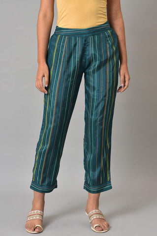 Teal Multi-Coloured Stripe Print Pants