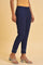 Navy Blue Cotton Slim Pants With Embroidered Hem