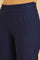 Navy Blue Cotton Slim Pants With Embroidered Hem