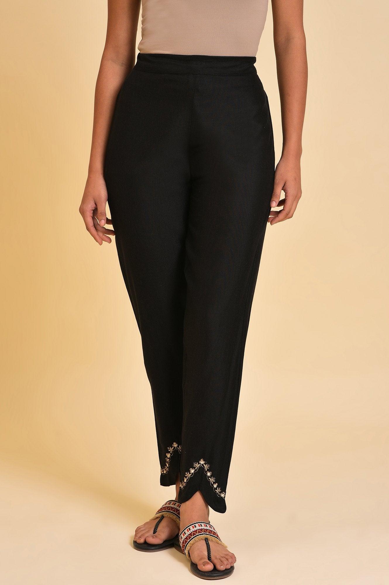 Black Embroidered Slim Pants