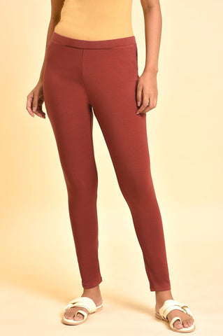 Red Solid Viscose Lycra Tights