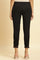 Black Solid Cotton Flax Slim Pants