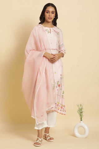 Light Pink Kota Dupatta With Lace