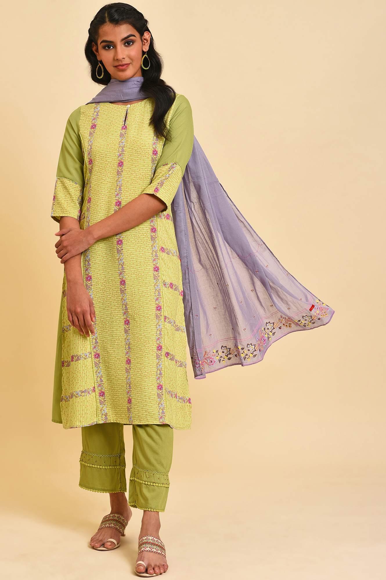 Green Floral Printed kurta Set