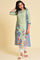 Green Print Mix kurta Set